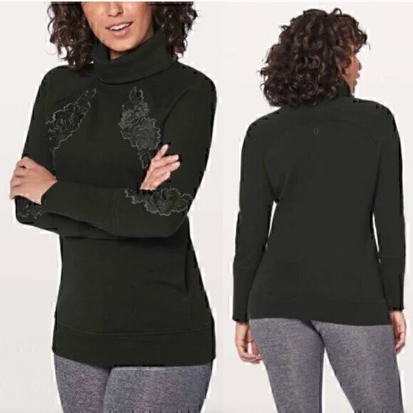 Lululemon Black Floral Embroidered To You Long Sweatshirt - Picture 1 of 5